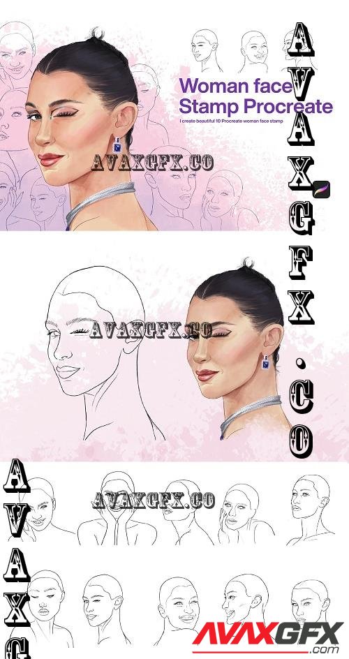 10 Woman Face Stamps Procreate - 10300834