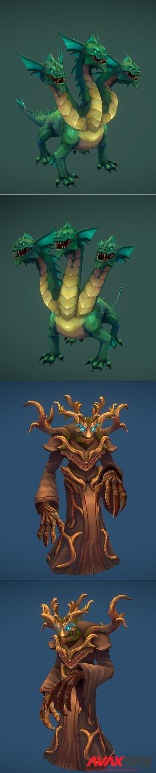 Stylized Hydra and Stylized Root Mage – 3D Print