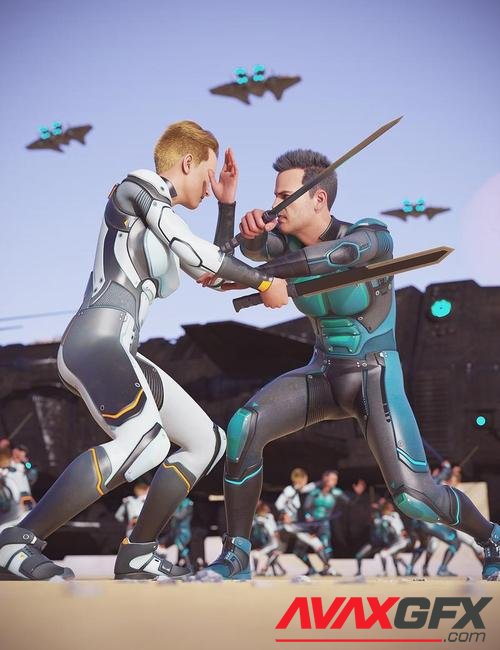 Sci-Fi Sword and Fighting Poses for Genesis 8