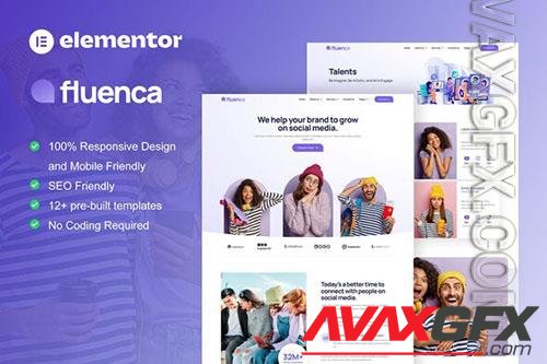 ThemeForest - Fluenca - Social Media Agency Elementor Pro Full Site Template Kit/40383883