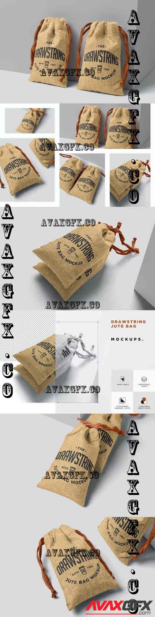 Drawstring Jute Bag Mockups - 7438573