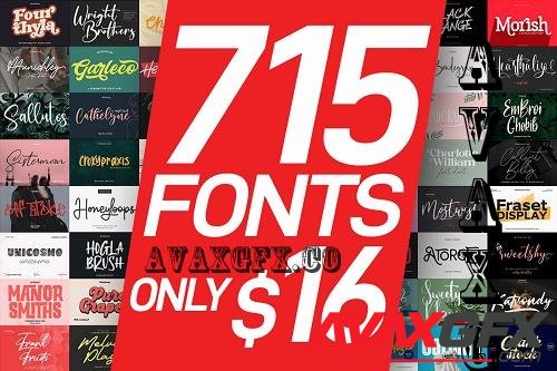 All Font Collection Mega Typeface Bundle - 715 Premium Fonts