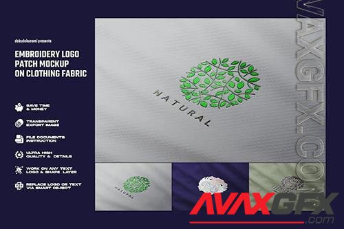 Embroidery logo patch mockup on clothing fabric PSD VOL 2