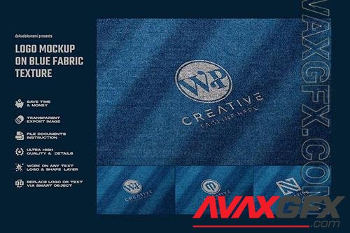 Logo mockup on blue fabric texture PSD