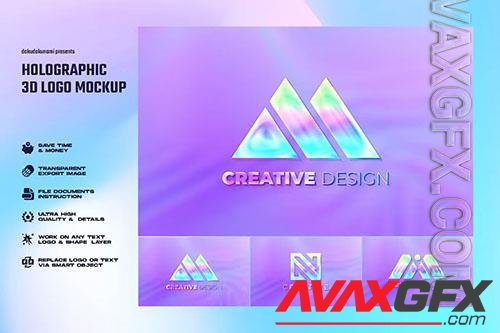 Holographic 3d logo mockup PSD