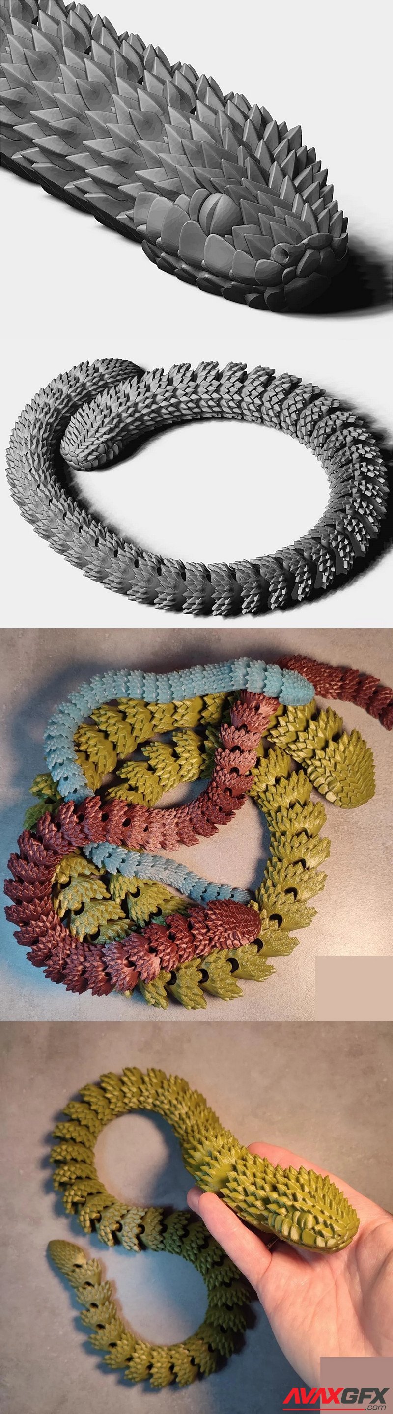 Articulated Rock Snake - 3D Print Model