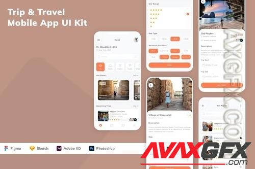 Trip & Travel Mobile App UI Kit B79B7RF
