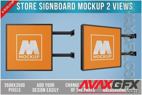Store Signboard Square Mockup PSD 