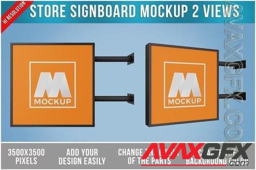 Store Signboard Square Mockup PSD