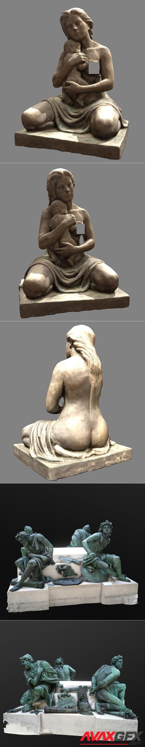 Femme et enfant and Four Captives Richelieu wing Louvre – 3D Print