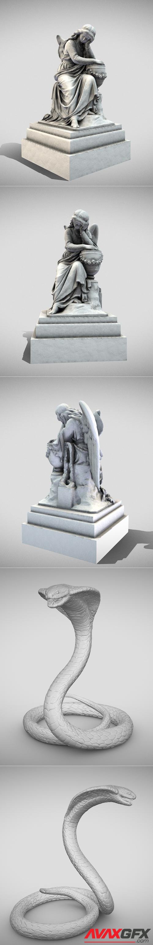 Cemetery Statue Sleeping Angel and King Cobra – 3D Print