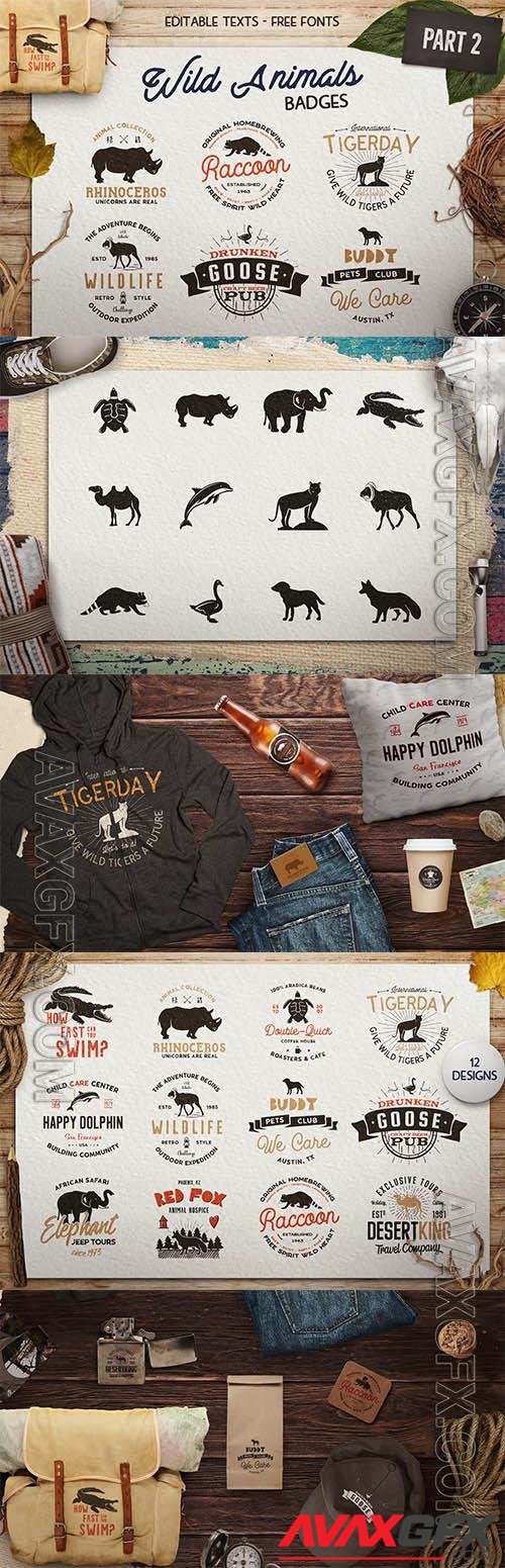 12 Wild Animals Badges Part 2 Travel Retro Logos