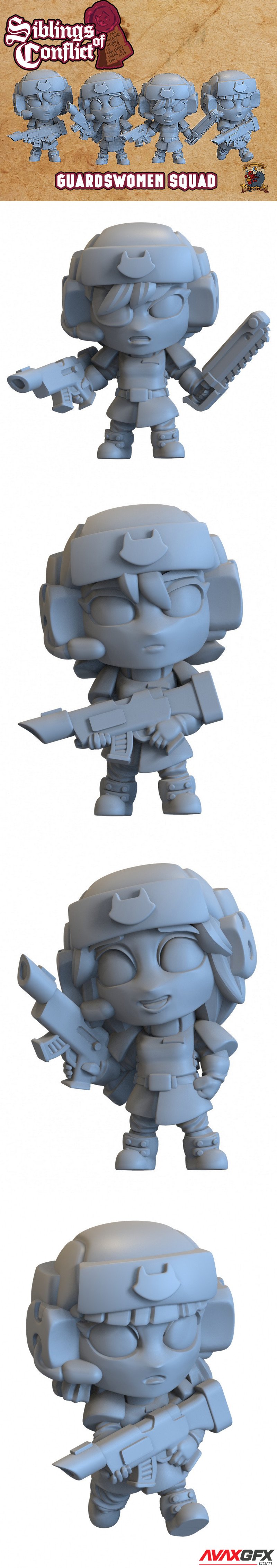 Capsule Chibi - Siblings of Conflict - Guardswomen Squad - 3D Print Model