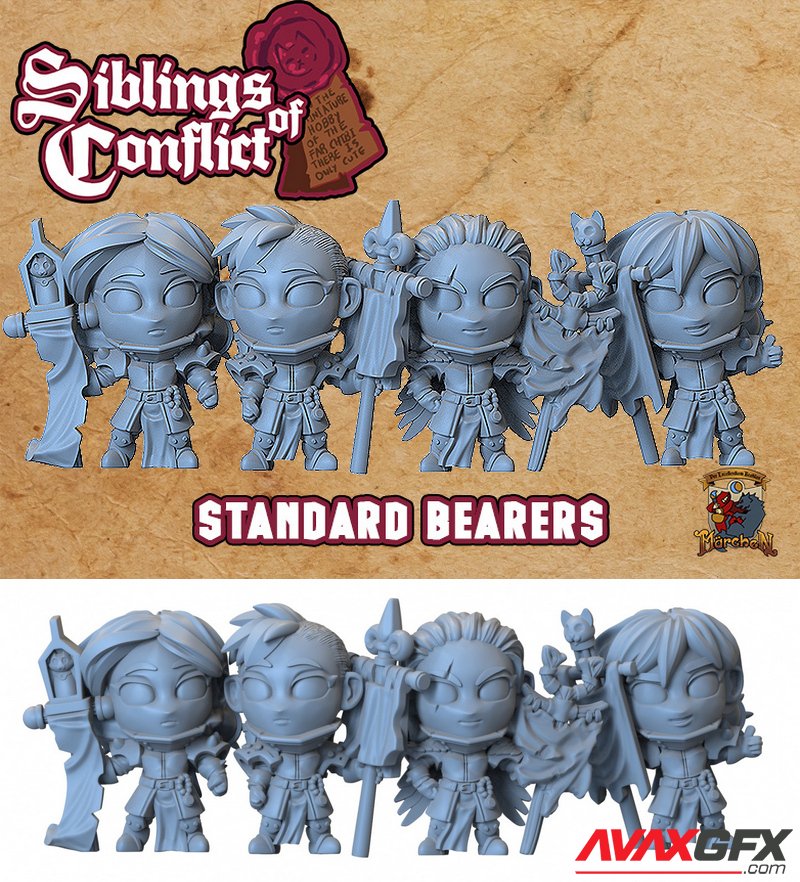 Capsule Chibi - Siblings of Conflict - Standard Bearers - 3D Print Model