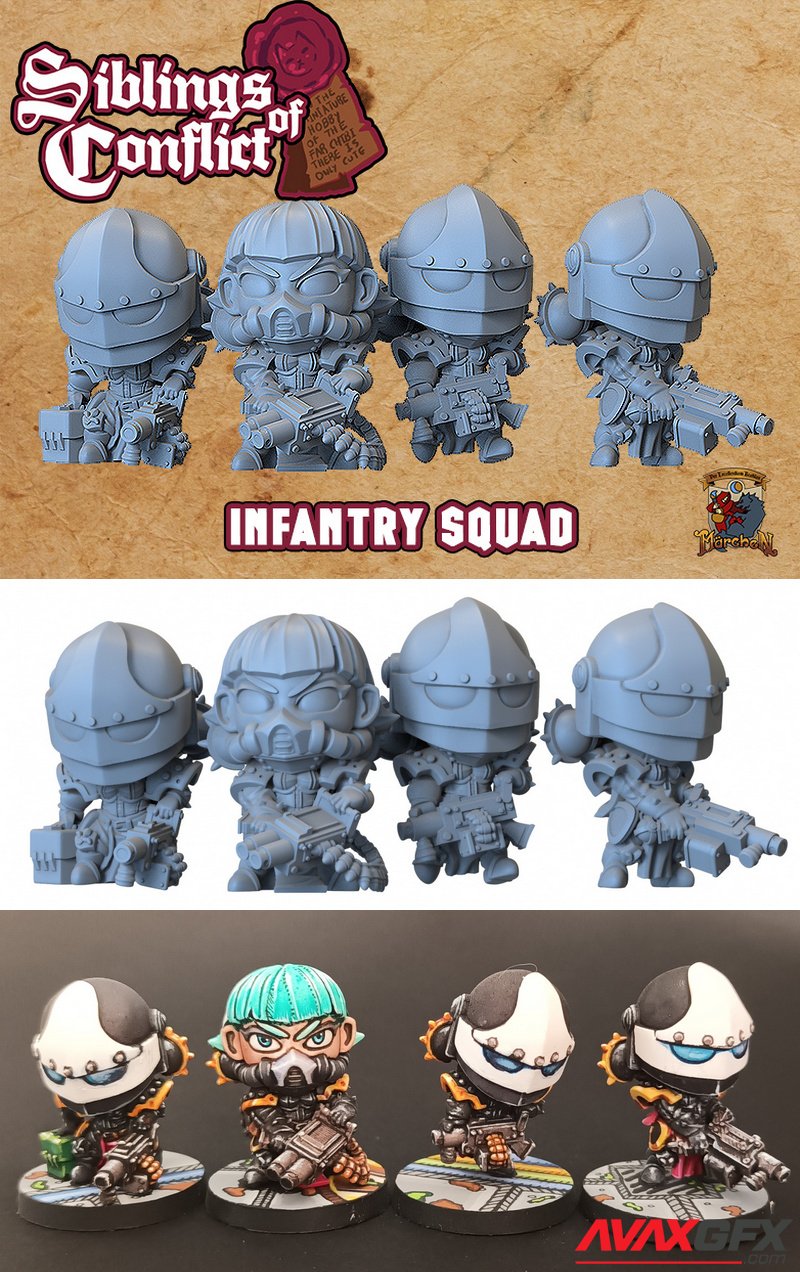Capsule Chibi - Siblings of Conflict - Infantry Squad - 3D Print Model