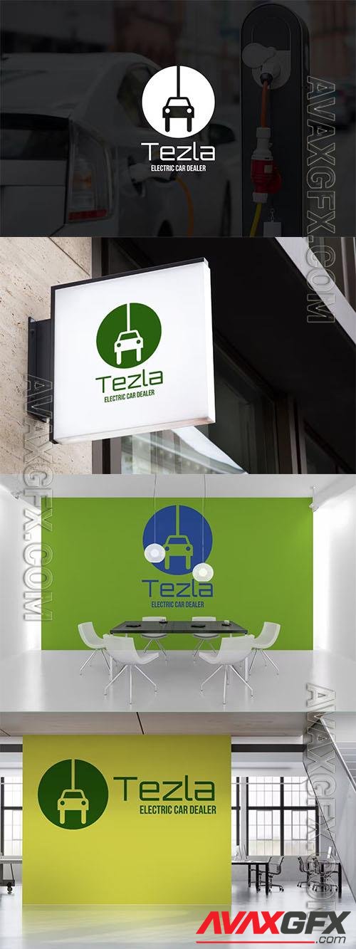 Tezla Negative Space Green Energy Logo