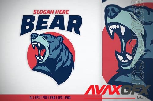 Roaring Grizzly Bear Head Mascot Logo