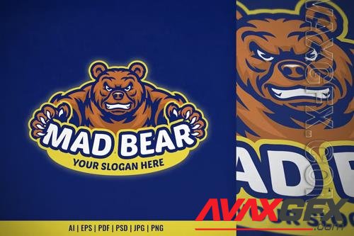 Mad Bear Cartoon Mascot Logo Template