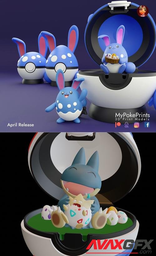 Munchlax and Togepi (Easter) and Azumarill (Easter Ball) – 3D Print