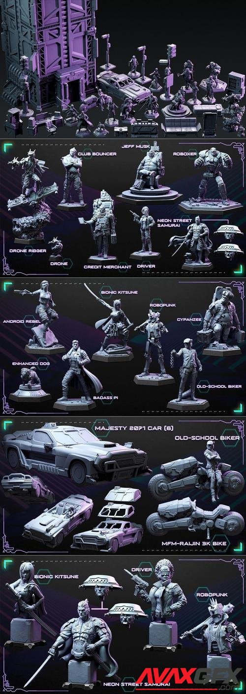 Loot Studios Sci-fi Miniatuers - Neon Street 3K April 2022 – 3D Print