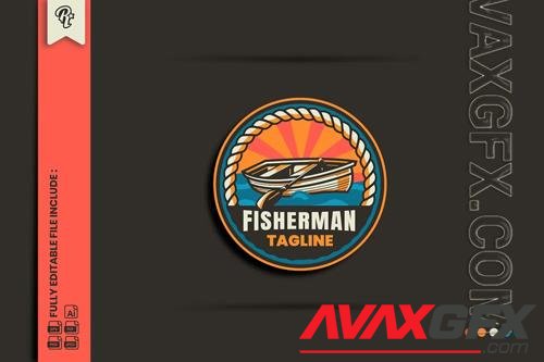 Retro Fisherman Badge Logo PNG