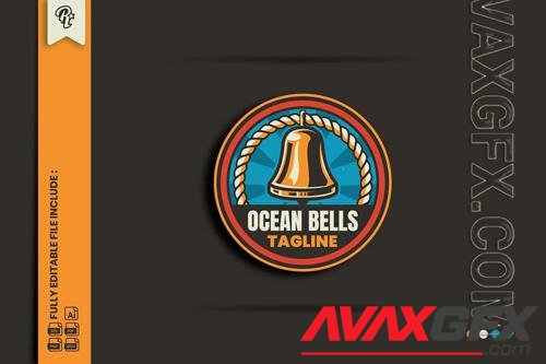 Retro Ocean Bells Badge Logo PNG