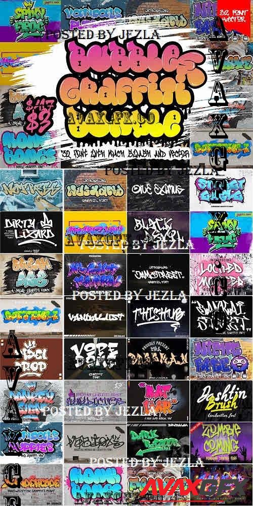 Bubble & Monoline Graffiti Font Bundle - 32 Premium Fonts