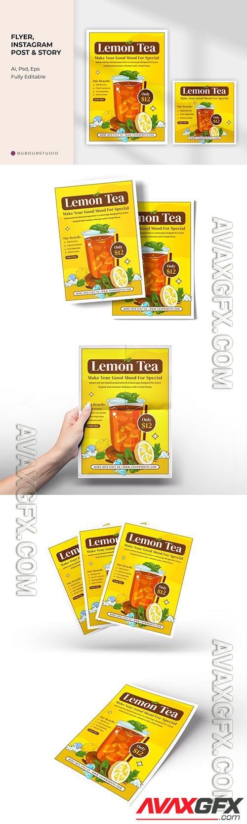 Fresh Lemon Tea Flyer & Instagram Post PSD