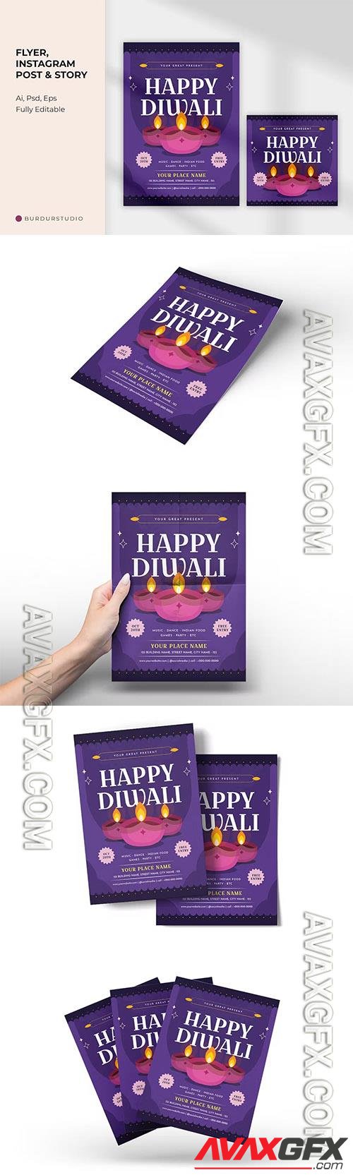 Happy Diwali Flyer and Instagram Post PSD
