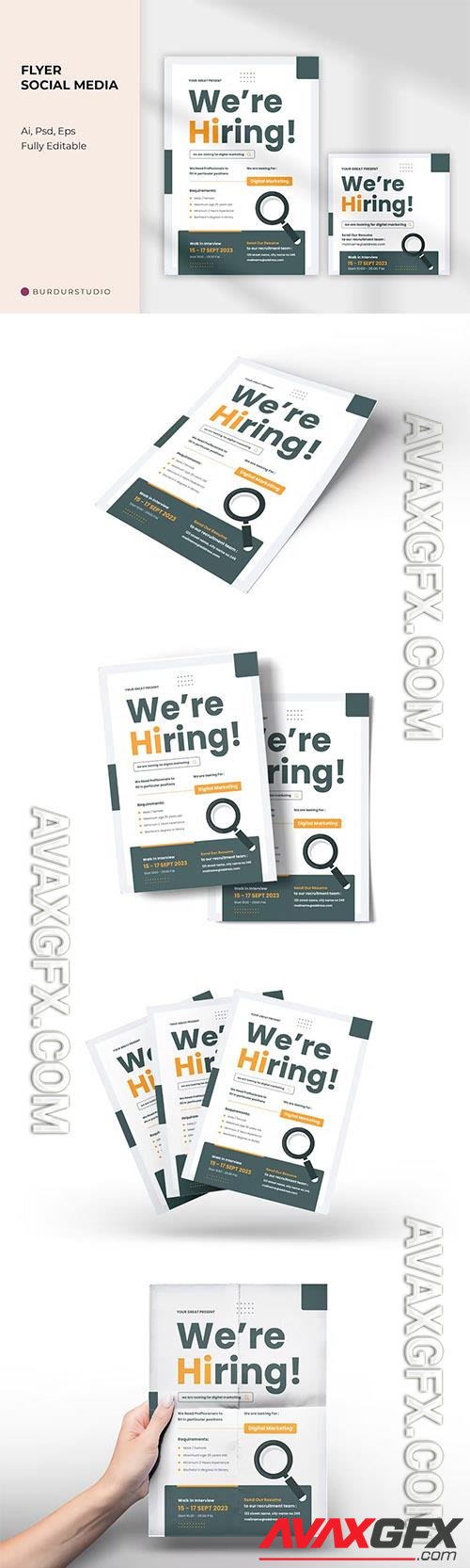 Flyer - Job Vacancy Marketing and Instagram Post PSD