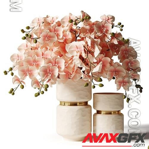 Bouquet of pink orchids in a modern beige vase 3D Models