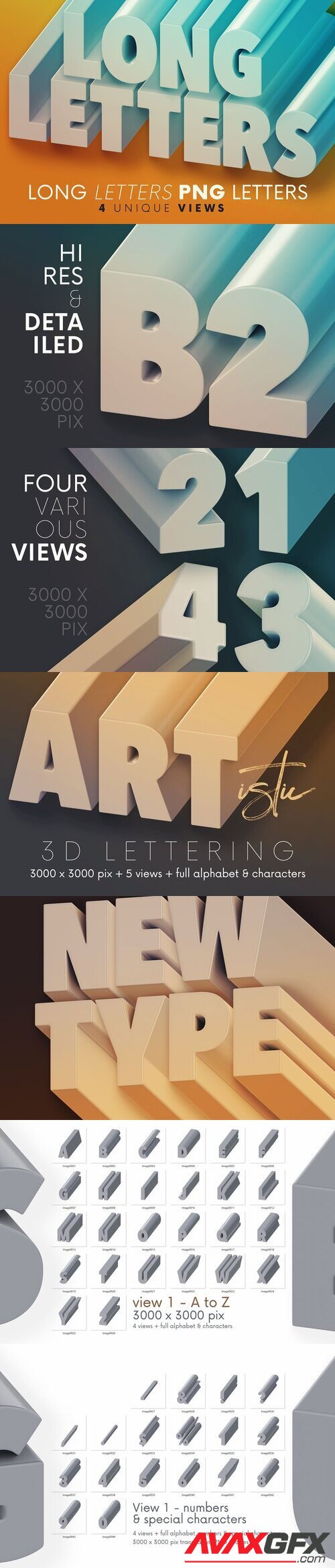 Creativemarket - Long Letters - 3D Lettering 6093273