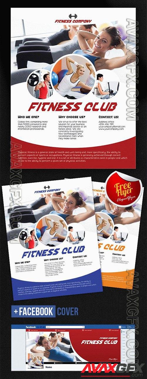 Grid Photo Fitness Club Flyer and Facebook Cover Template PSD