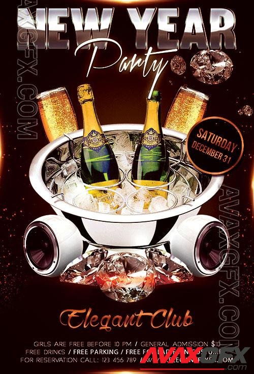 Elegant Drinks and Diamonds New Year Party Flyer and Facebook Cover Template PSD