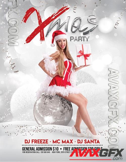 Glitter White Xmas Party Flyer and Facebook Cover Template