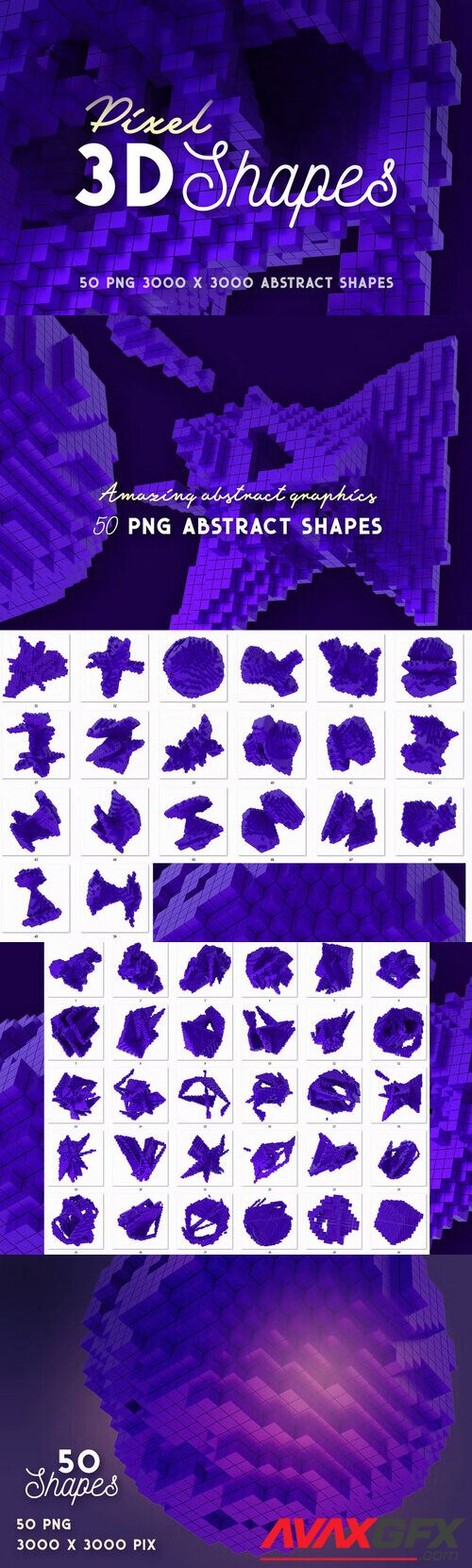 CreativeMarket - 50 Pixel 3D Shapes 4596553