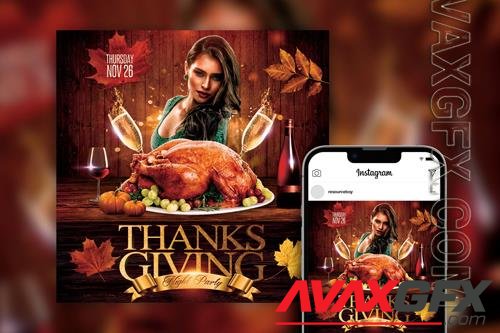 Charming Elegant Leafy Thanksgiving Party Instagram Post Template