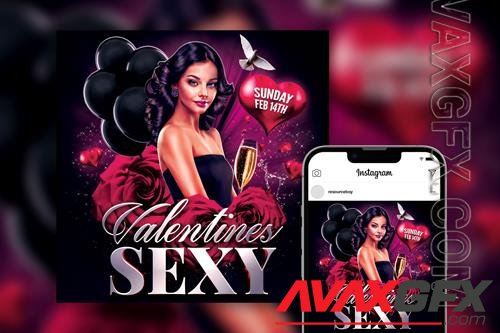 Sexy Splash Floral Glittery Valentine Party Instagram Post Template