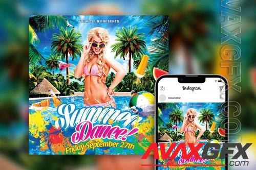 Colorful Tropical Splash Summer Pool Party Instagram Post Template