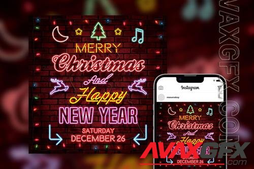 Neon Merry Christmas Party Instagram Post Template