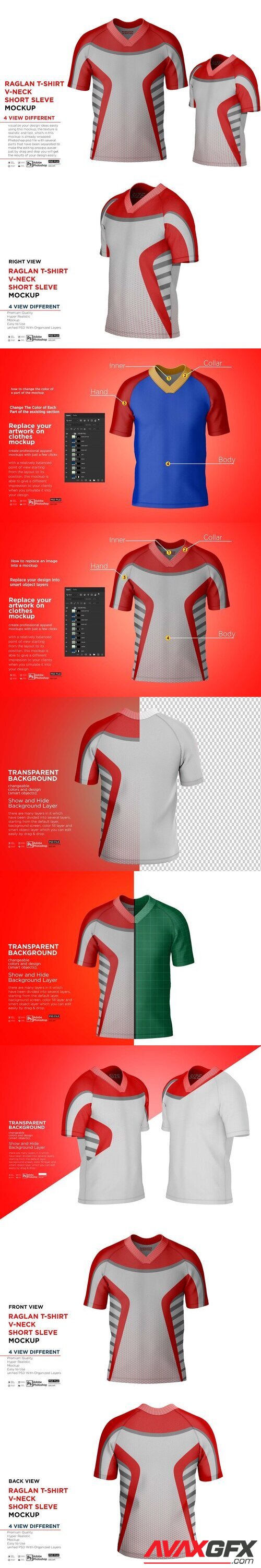 CreativeMarket - Raglan T-Shirt V-Neck Short Mockup 10371180 