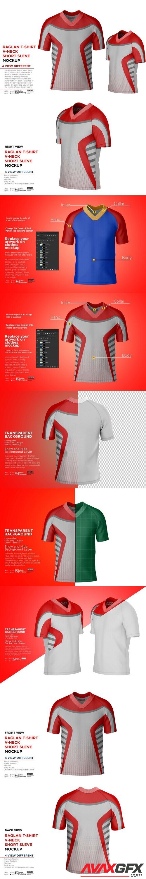 CreativeMarket - Raglan T-Shirt V-Neck Short Mockup 10371180