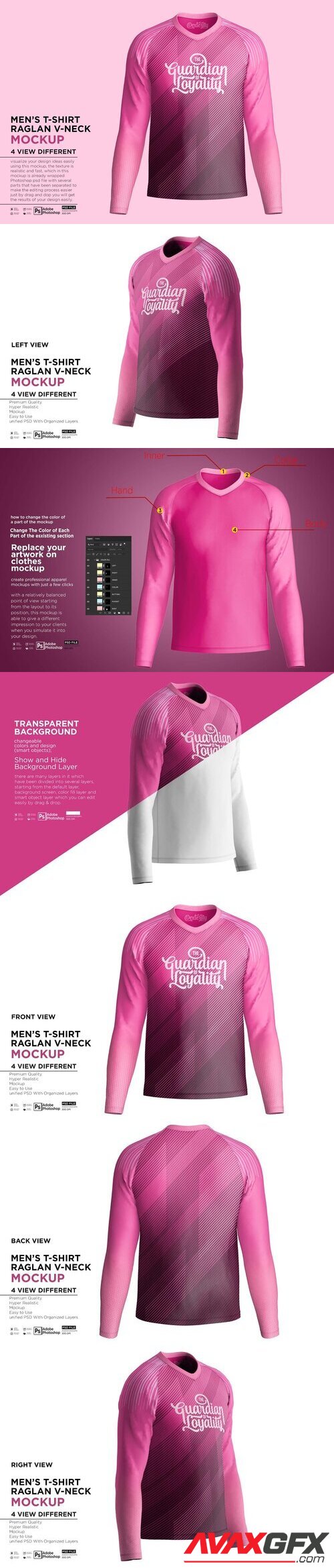 CreativeMarket - Men's T-Shirt Raglan V-Neck Mockup 10848788