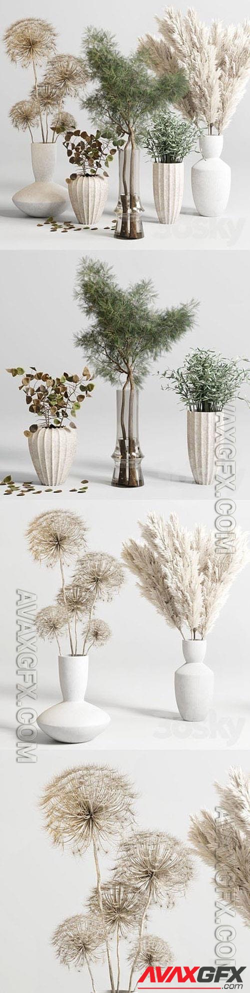 Bouquet 13 concrete vse plant pampas and dry hogweed dry leaves 3D Models