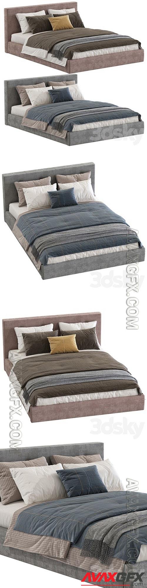 Bed Cushy Upholstered Platfrom Bed 3D Models