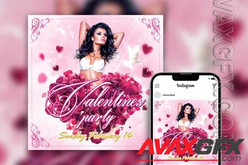 Romantic Floral Valentine’s Day Party Instagram Post Template PSD