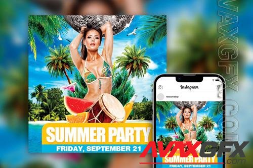 Joyful Tropical Bikini Summer Beach Party Instagram Post Template PSD