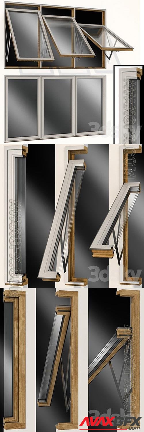 Top swing hinged wooden metal window 3D Models