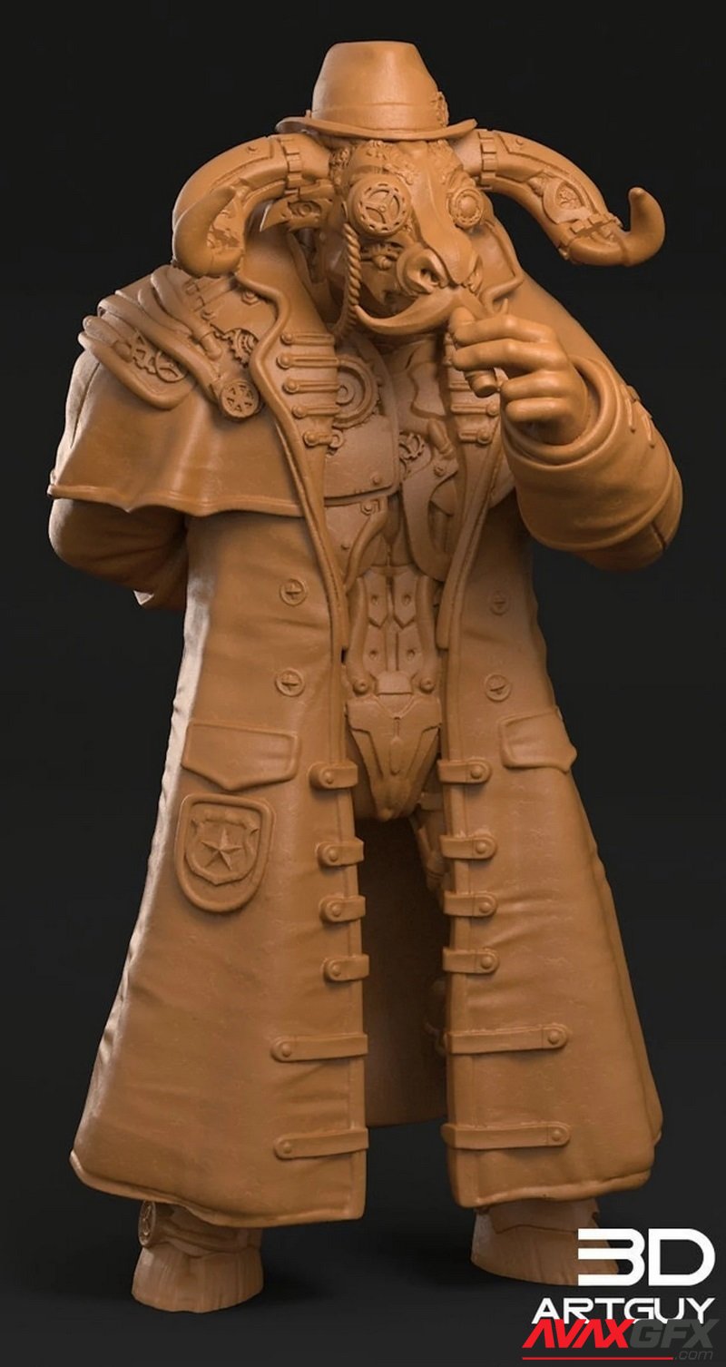 Steampunk Minotaur Detective - 3D Print Model STL