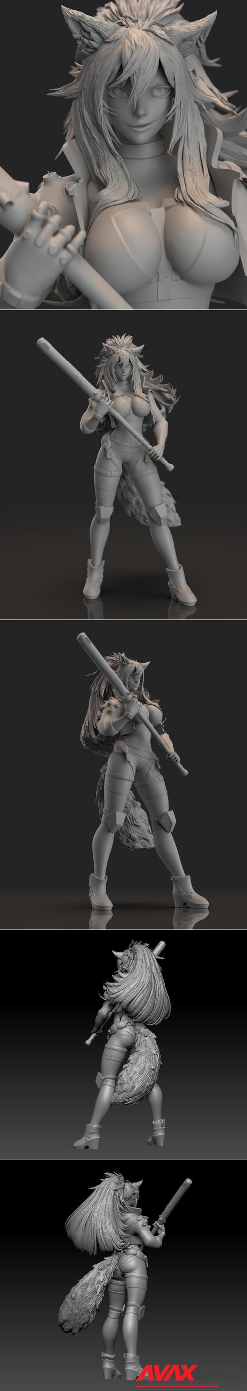 Cyberpunk Wolf Girl - Remesh and Parts – 3D Print